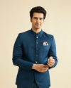 Teal Blue Jodhpuri Suit with Imperial Patterns